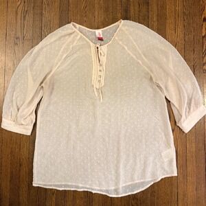 Matilda Jane Serendipity Swiss Dot Blouse Cream Sheer Tie Neck Top Large